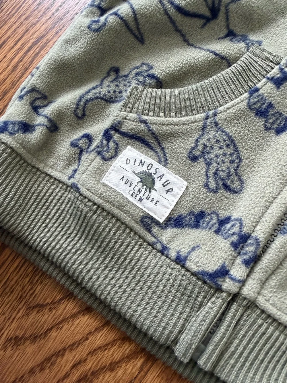 Carter's Olive Green and Navy Hooded Fleece Dinosaur Vest, size 18M
